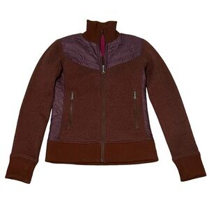 Marmot tech sweater fleece ribbed quilted accents full zip jacket in burgundy